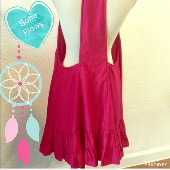 NEW•L•Zen Bohemian Boho Chic Soft Raspberry Ruffle Dress - Picture 4 of 14